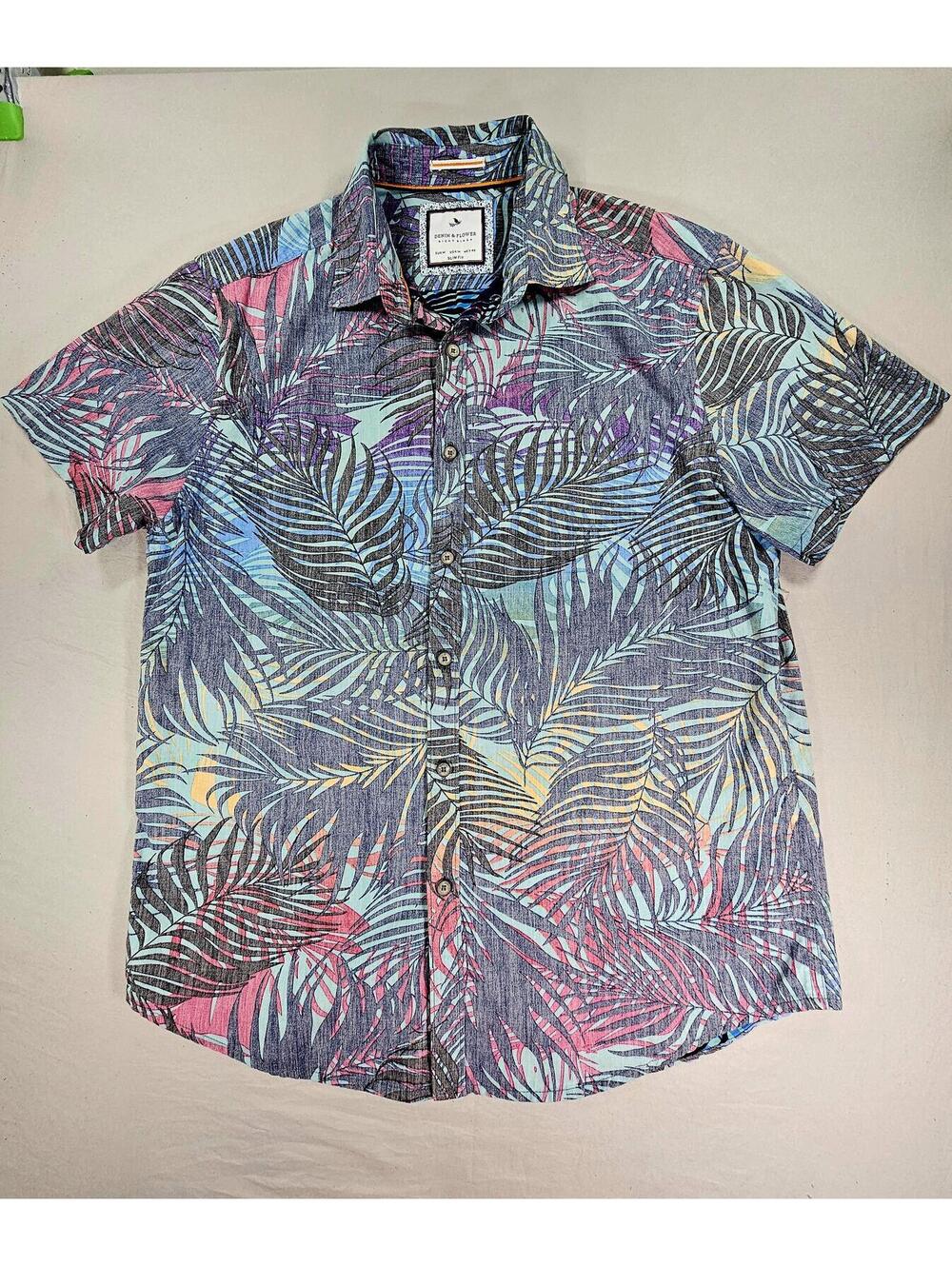 Denim & Flower 100% Cotton Tropical Print Hawaiian Shirt.  Size Medium